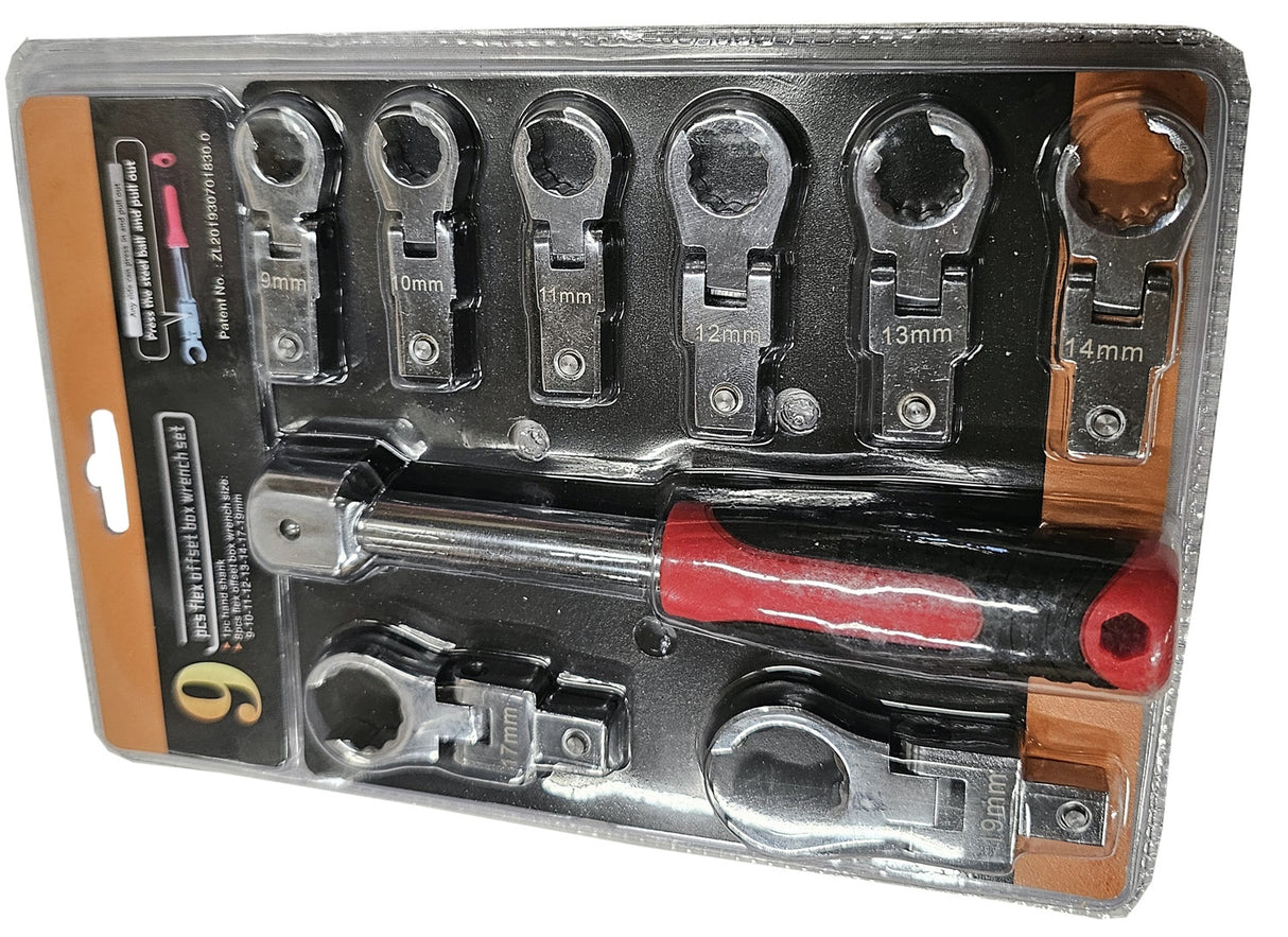 SET OF INSERTED WRENCHES | SWIVEL HEAD | FOR BRAKE HOSES | 9 - 19 MM | 9 PCS. (FNW9S)