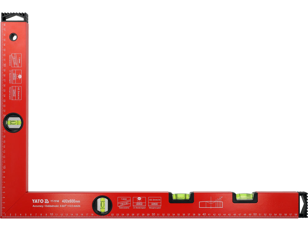 ALUMINIUM SPIRIT LEVEL/ANGLE FINDER, RECTANGULAR, 600 X 400 MM (YT-70746)