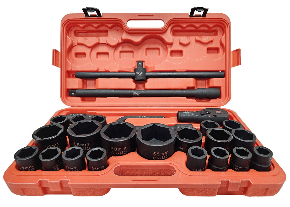 IMPACT SOCKET SET | CR-MO | 6-POINT | 25 MM (1") | 20 MM (3/4") | 26 PCS. (SLS26B)