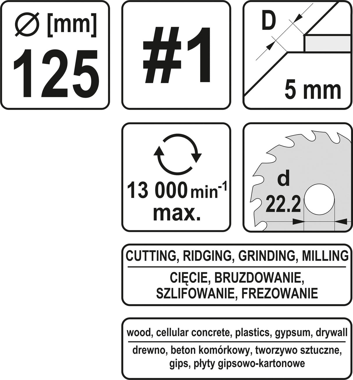 DISC/CUTTER FOR WOOD 125 MM, NO1 (YT-59174)