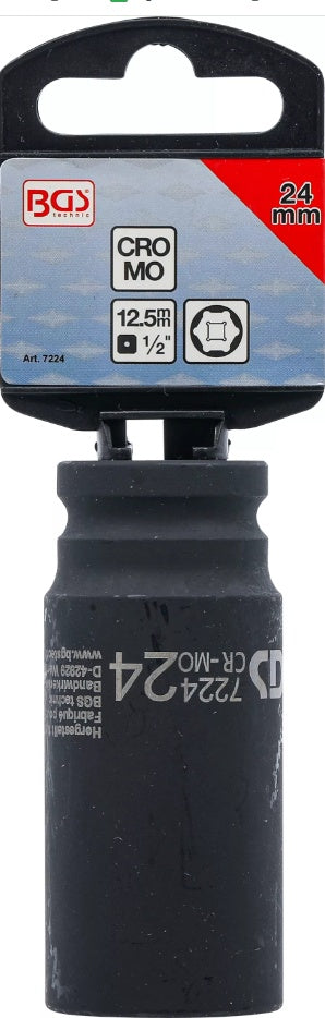 IMPACT SOCKET HEXAGON, DEEP | 12.5 MM (1/2") DRIVE | 24 MM (7224)