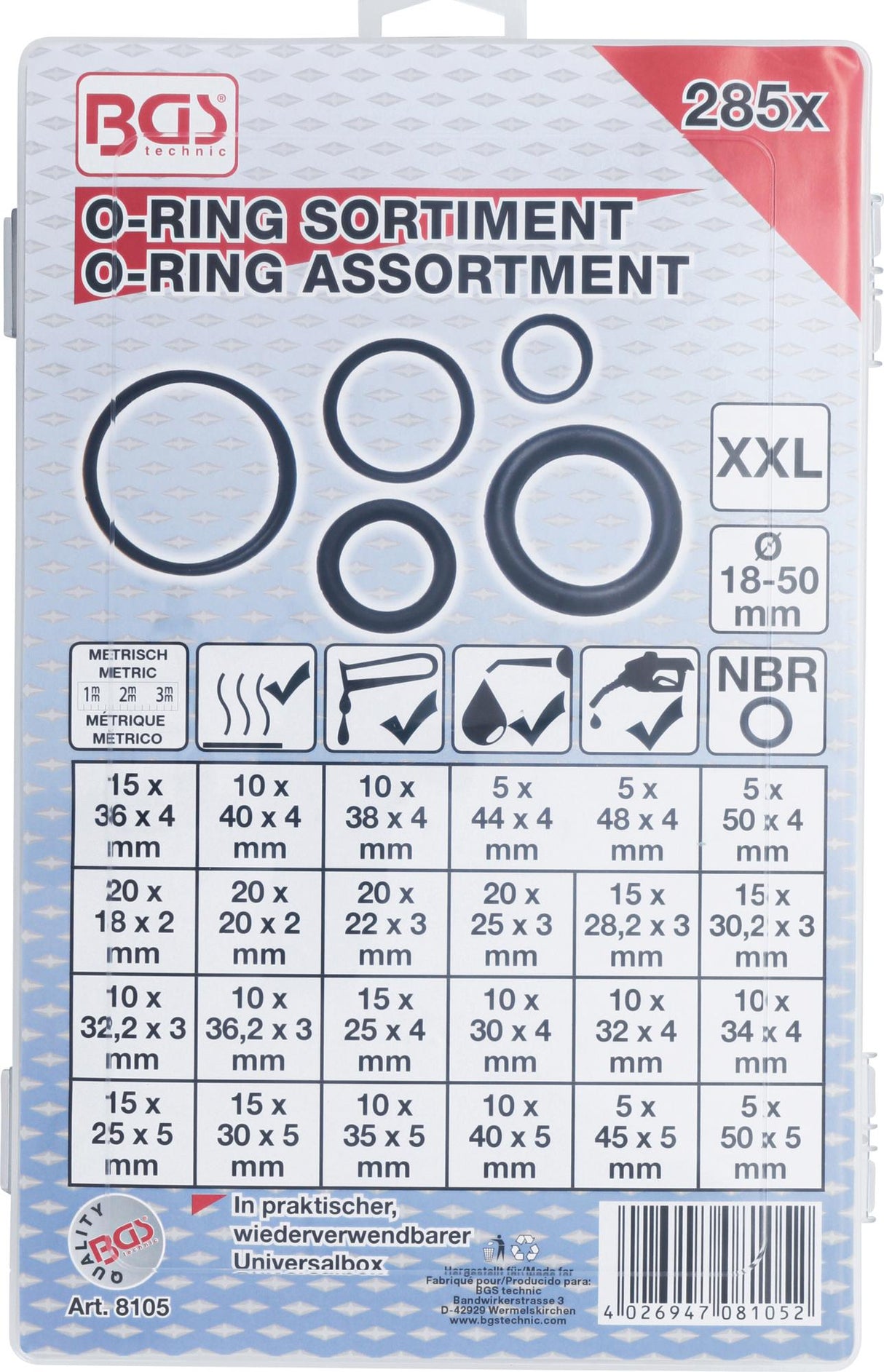 O-RING ASSORTMENT | XXL | Ø 18 - 50 MM | 285 PCS. (8105)