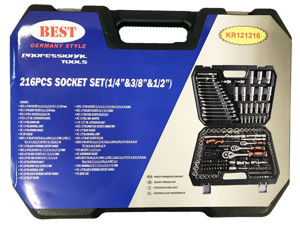 TOOL SET | 6.3 MM (1/4") / 10 MM (3/8") / 12.5 MM (1/2") | 216 PCS. (BK121216)