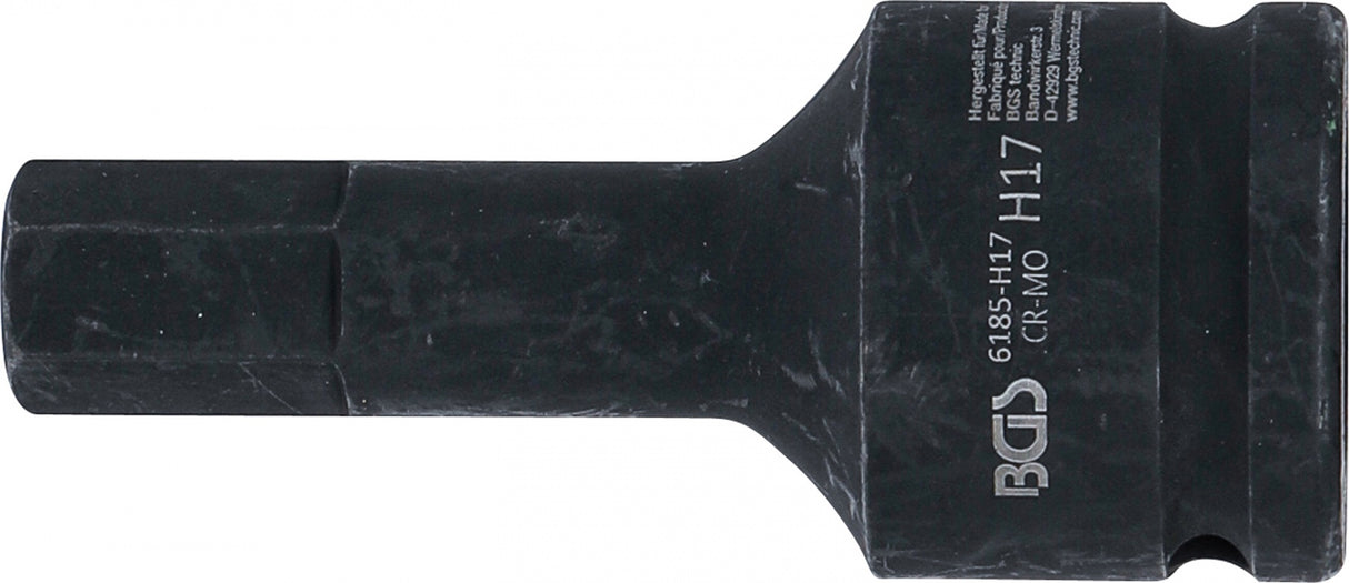 IMPACT BIT SOCKET | LENGTH 100 MM | 20 MM (3/4") DRIVE | INTERNAL HEXAGON 17 MM (6185-H17)