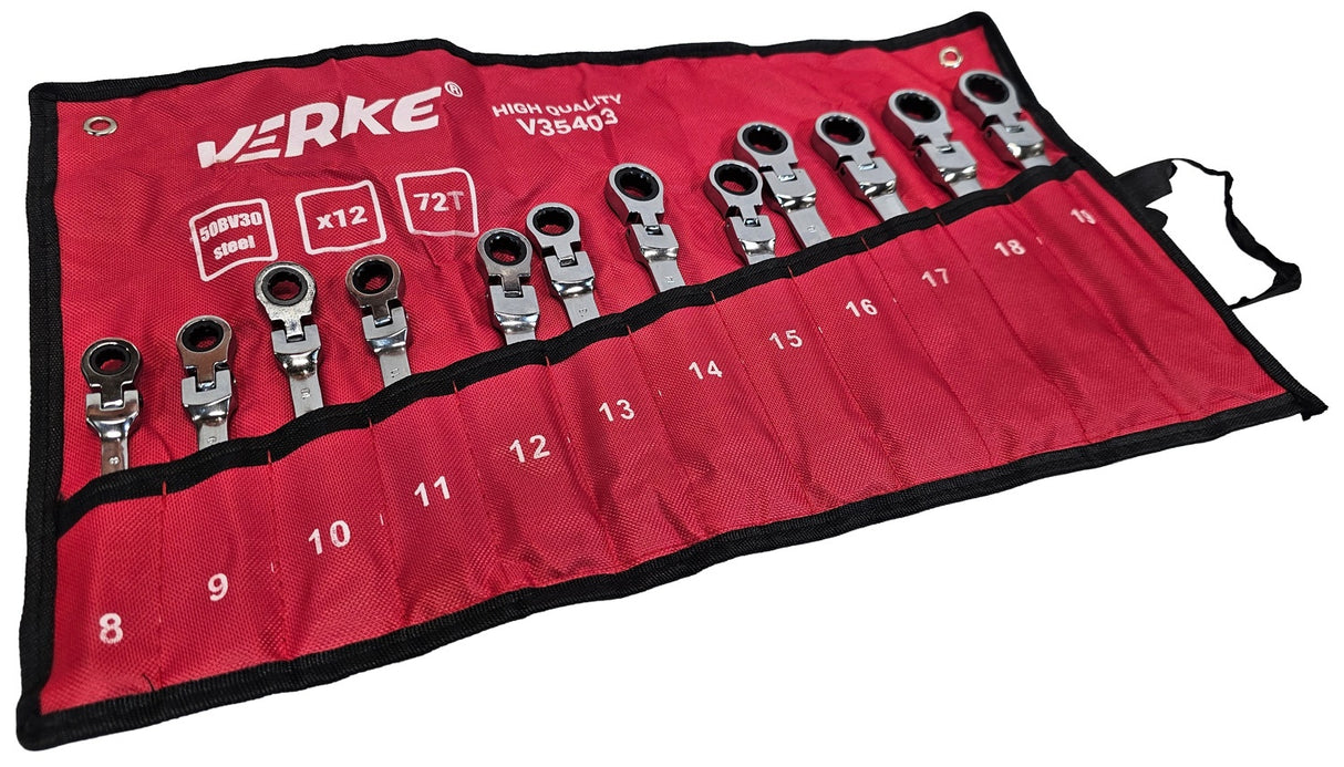RATCHET WRENCH SET | FLEX HEAD | 8-19 MM | 12 PCS. (H00403)