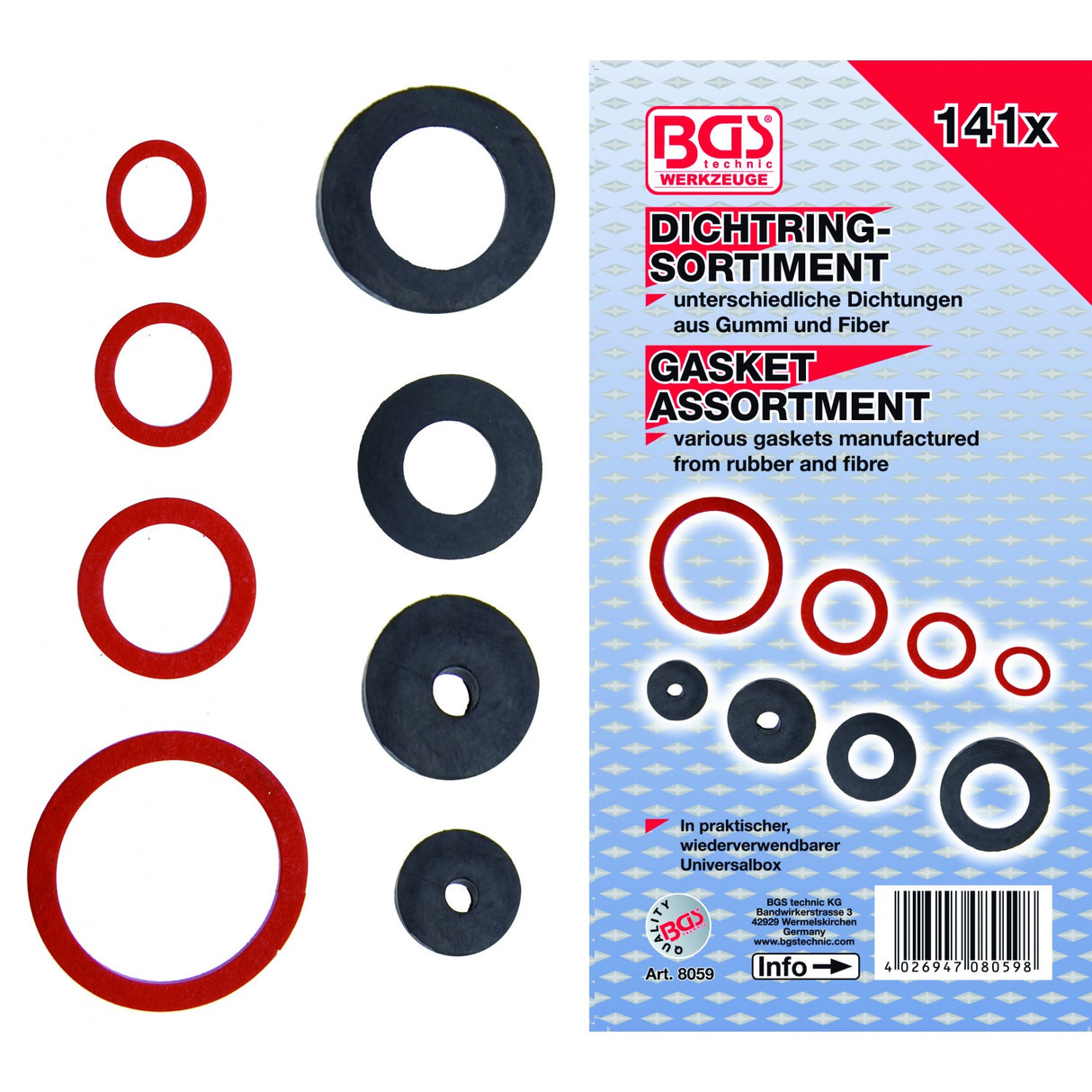 SEAL RING ASSORTMENT | RUBBER AND FIBREGLASS | 141 PCS. (8059)