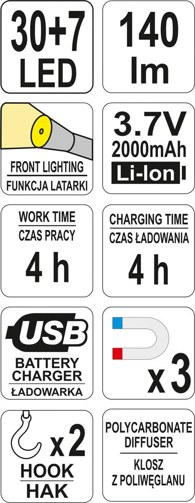 WORKSHOP LAMP 30+7 LED (YT-08507)