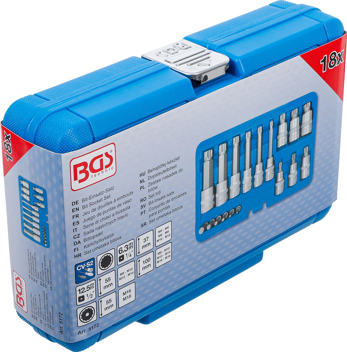 BIT SOCKET SET | 6.3 MM (1/4") / 12.5 MM (1/2") DRIVE | SPLINE (FOR XZN) | 18 PCS. (5172)