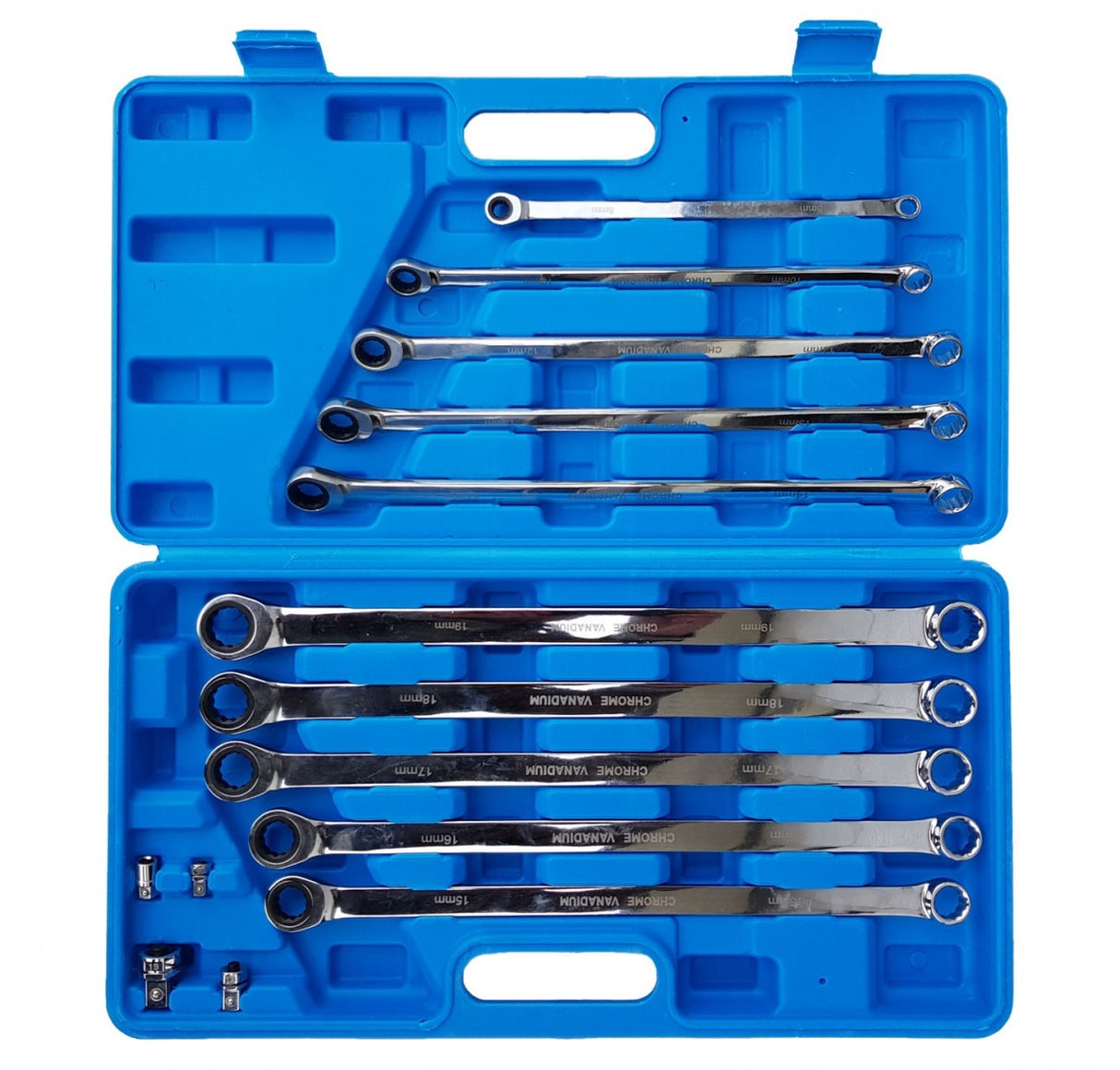 DOUBLE-SIDED RATCHET WRENCH SET | WITH ADAPTERS | LONG TYPE | 8-19 MM | 14 PCS. (SK5004)