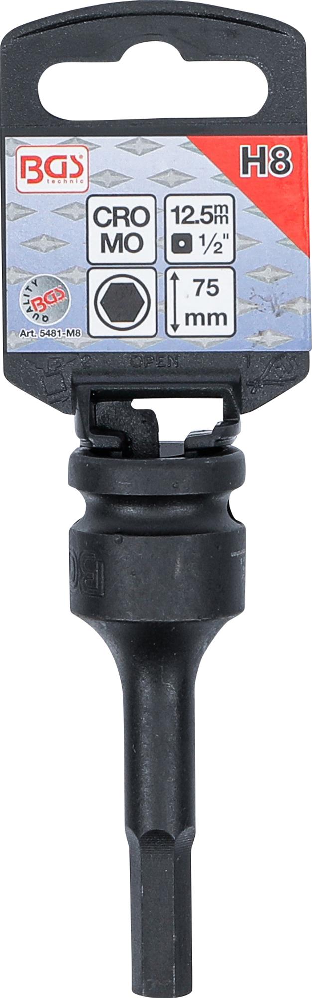 IMPACT BIT SOCKET | LENGTH 75 MM | 12.5 MM (1/2") DRIVE | INTERNAL HEXAGON 8 MM (5481-M8)