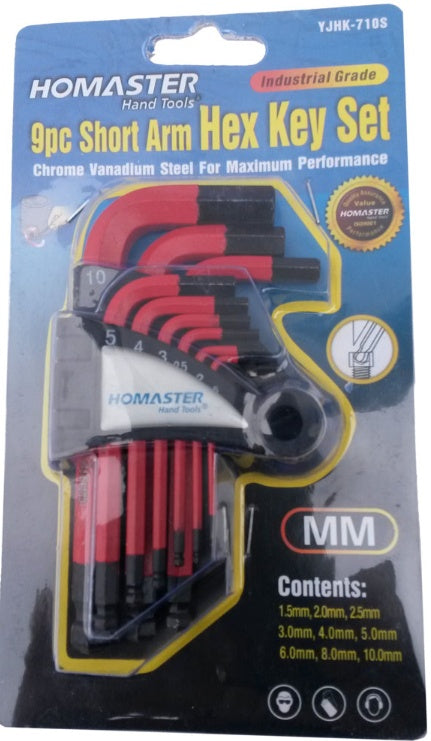HEX KEY SET 1.5-10 MM CR-V, 9 PCS. (YJHK-710S)