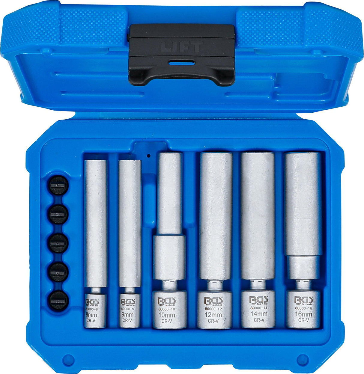 SWIVEL GLOW & SPARK PLUG SOCKET SET | 6.3 MM (1/4") / 10 MM (3/8") | 8 - 9 - 10 - 12 - 14 - 16 MM | 11 PCS. (80000)