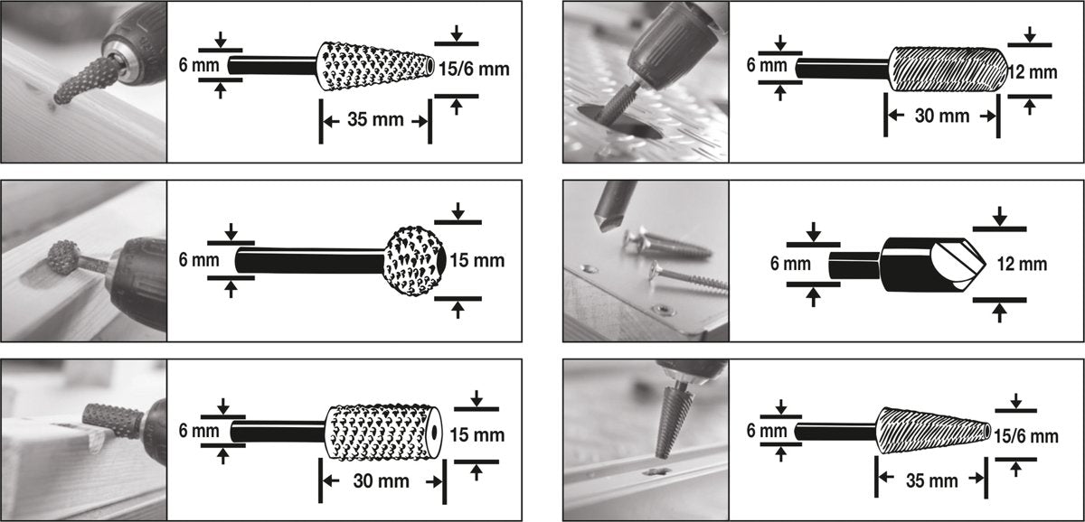 ROTARY RASPS FOR METAL(3PCS)&WOOD(3PCS) (YT-61712)