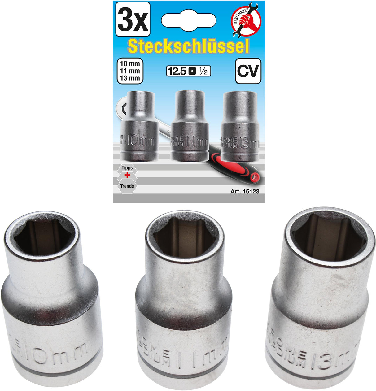 SOCKET SET | 12.5 MM (1/2") DRIVE | 10 - 11 - 13 MM | 3 PCS. (15123)