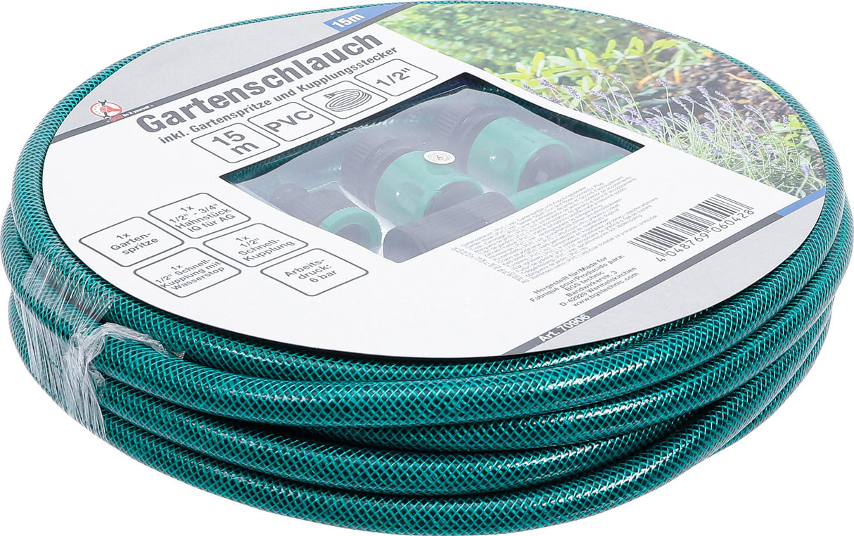 WATER HOSE | PVC | WITH WATER SPRAY GUN AND QUICK COUPLINGS | 15 M | 6-PCS. (70906)
