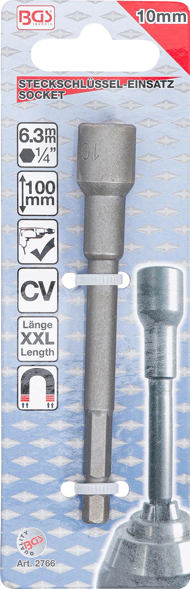 SOCKET, HEXAGON | EXTRA LONG | FOR ELECTRIC DRILLS | 6.3 MM (1/4") DRIVE | 10 MM (2766)