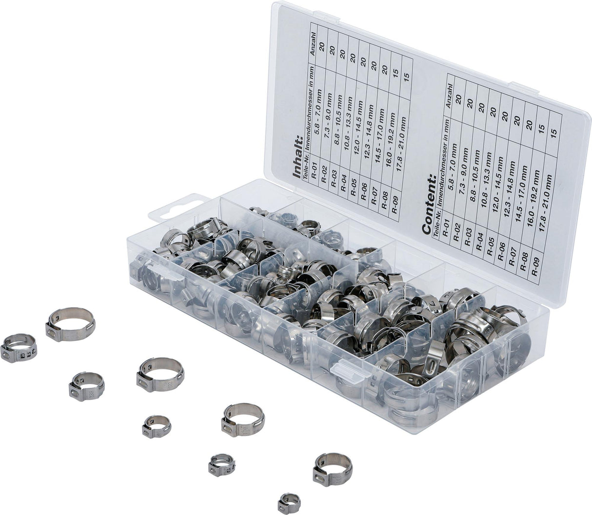 STAINLESS STEEL HOSE CLAMP ASSORTMENT | Ø 5.8 - 21 MM | 170 PCS. (14115)