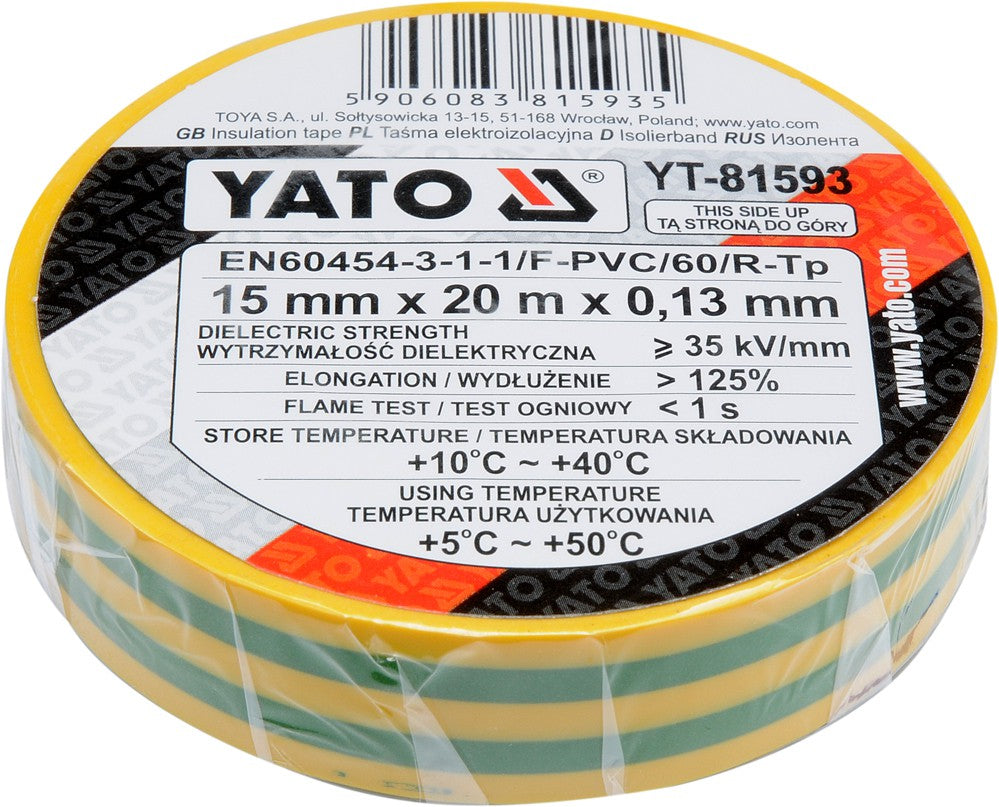 INSULATION TAPE 0.13MM 15MMX20M YEL-GREE (YT-81593)