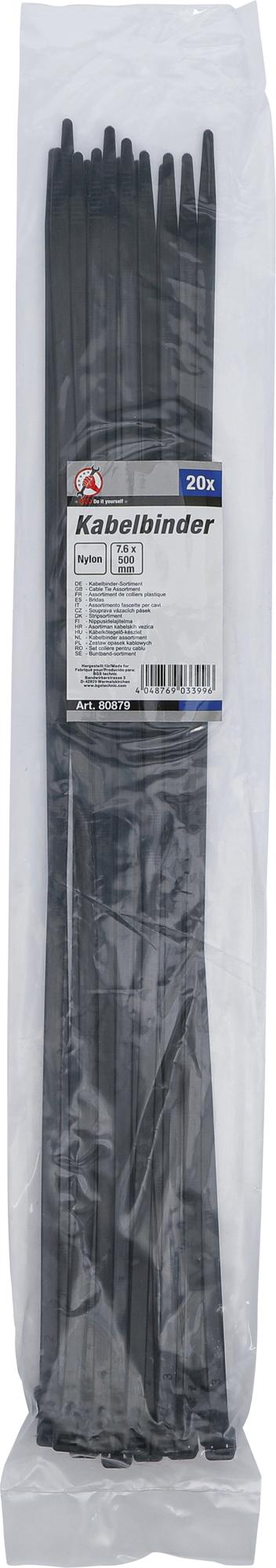 CABLE TIE ASSORTMENT | BLACK | 7.6 X 500 MM | 20 PCS. (80879)