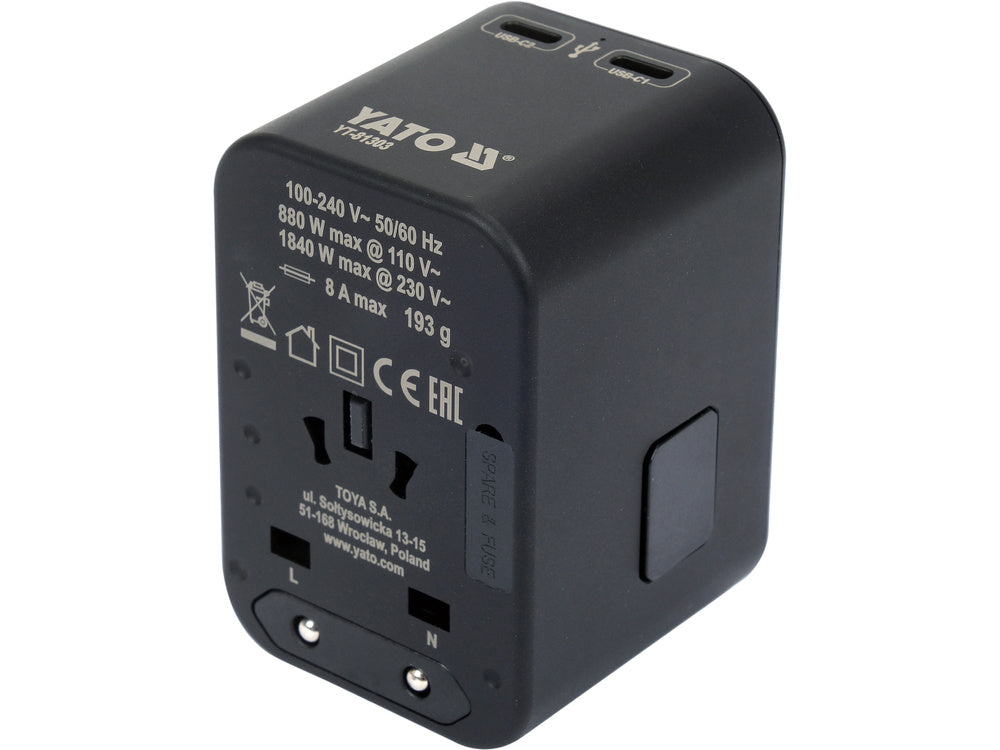 TRAVEL ADAPTER UNIV. USB, USB-C 65W (YT-81303)