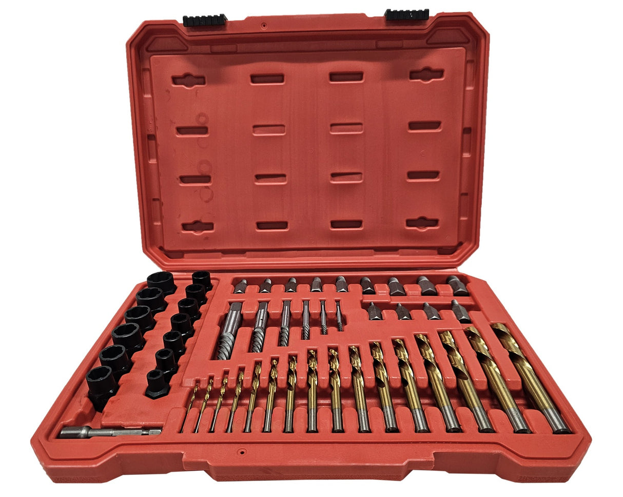 BOLT AND NUT EXTRACTOR SET WITH LEFT-CUTTING DRILL BIT SET | CR-MO | 49 PCS. (MT049)