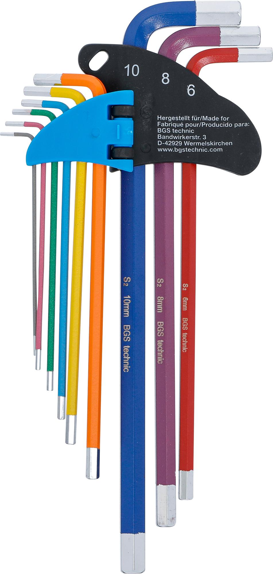 L-TYPE WRENCH SET | MULTICOLOUR | EXTRA LONG | INTERNAL HEXAGON 1.5 - 10 MM | 9 PCS. (74456B)
