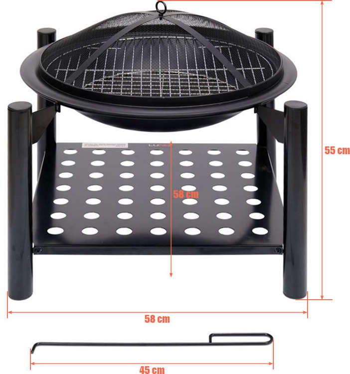 STEEL STOVE | GRATE | WITH FIREWOOD HOLDER | 50 CM (99713)