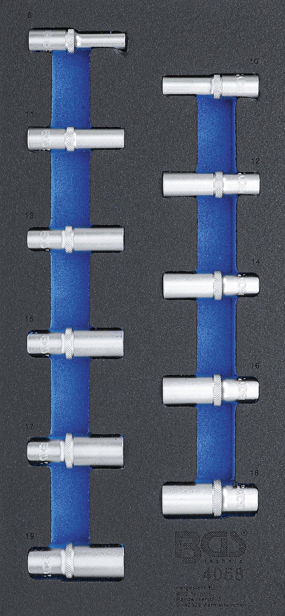 TOOL TRAY 1/3: SOCKETS, HEXAGON | 10 MM (3/8") | 8 - 19 MM | DEEP | 11 PCS. (4058)