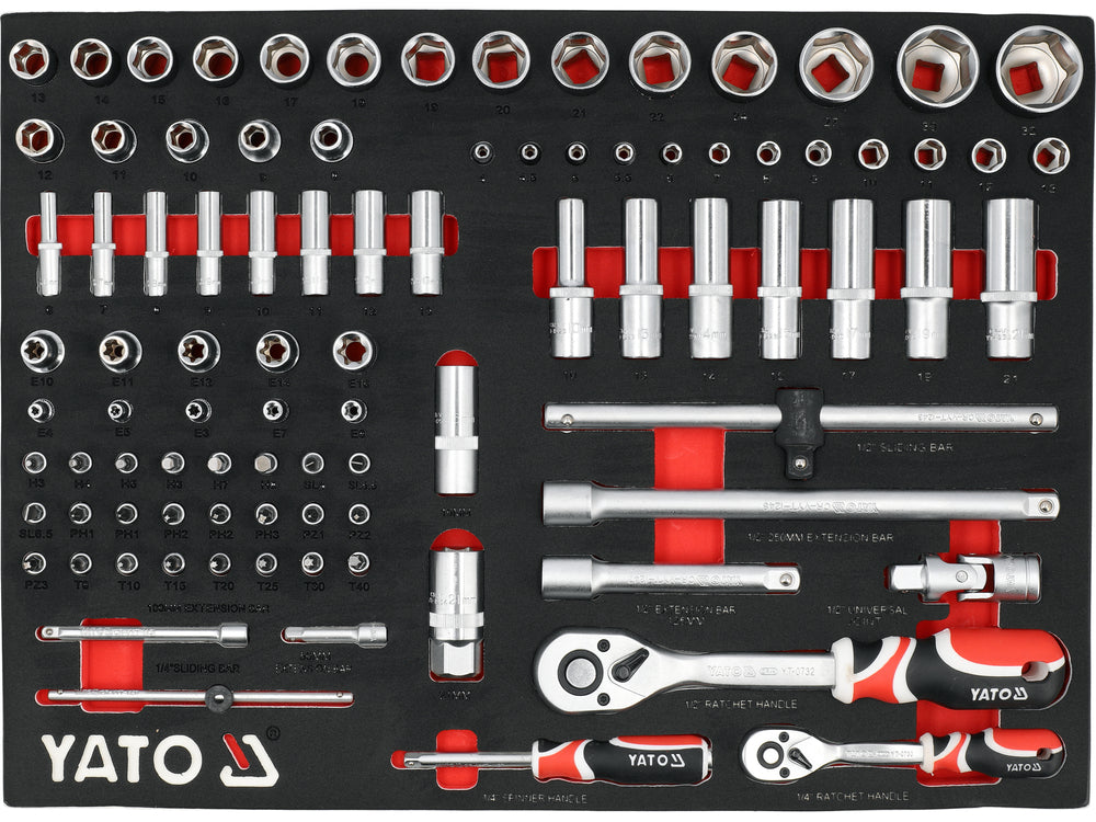 TOOLBOX: SOCKETS | RATCHETS | EXTENSIONS | 1/4" + 1/2" | 92 PCS (YT-55490)