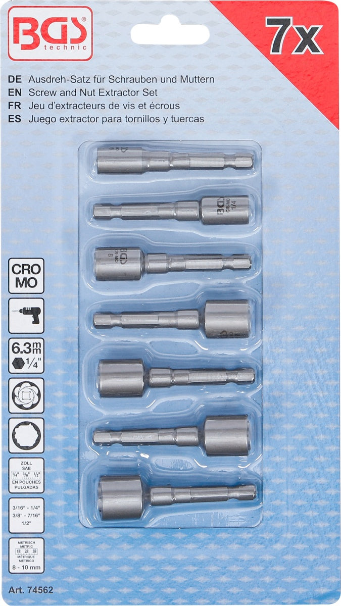 SPECIAL BIT SOCKET SET / SCREW EXTRACTORS | 6.3 MM (1/4") | 7 PCS (74562)