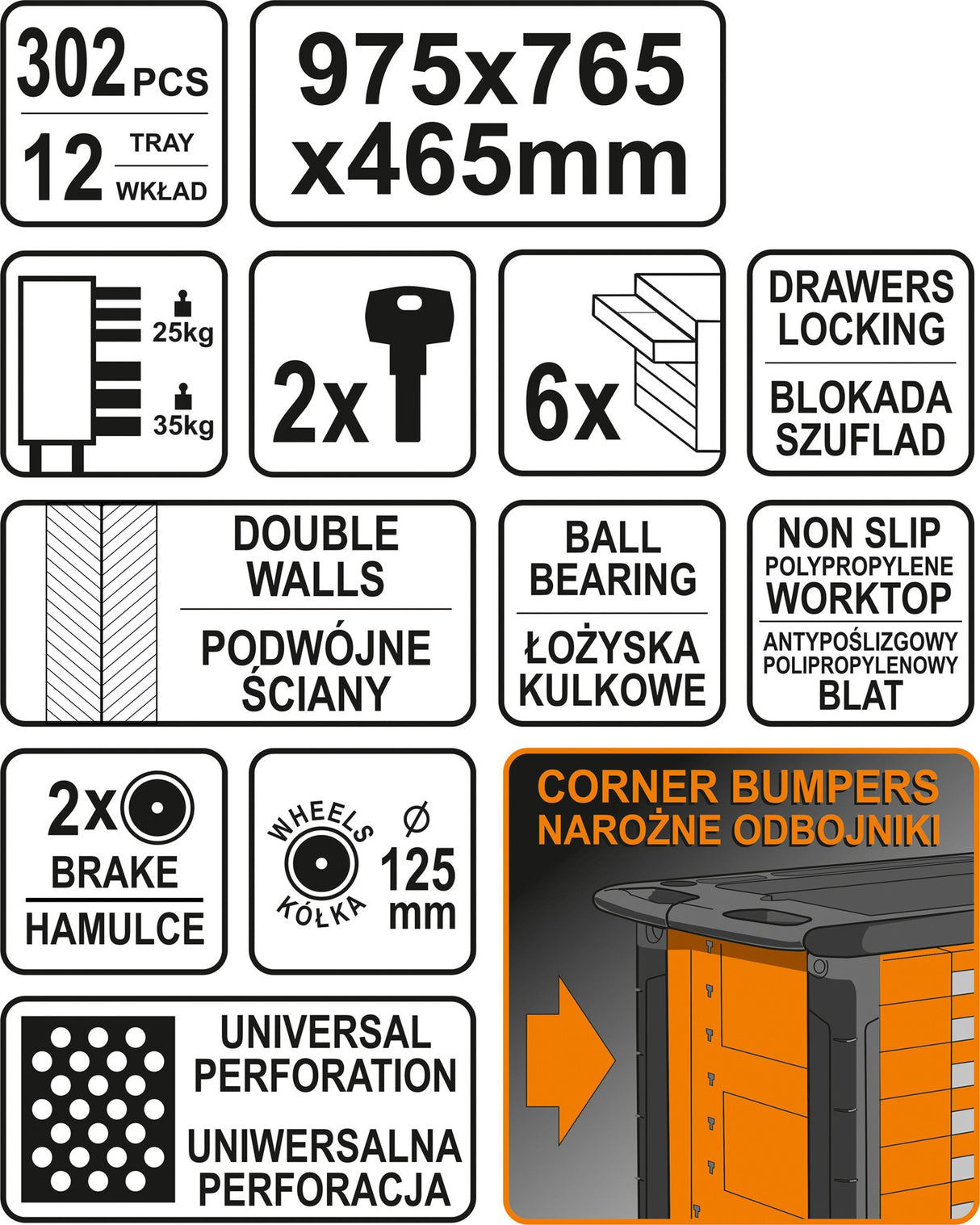 6 DRAWERS ROLLER CABINET W/TOOL INSERT (58550)