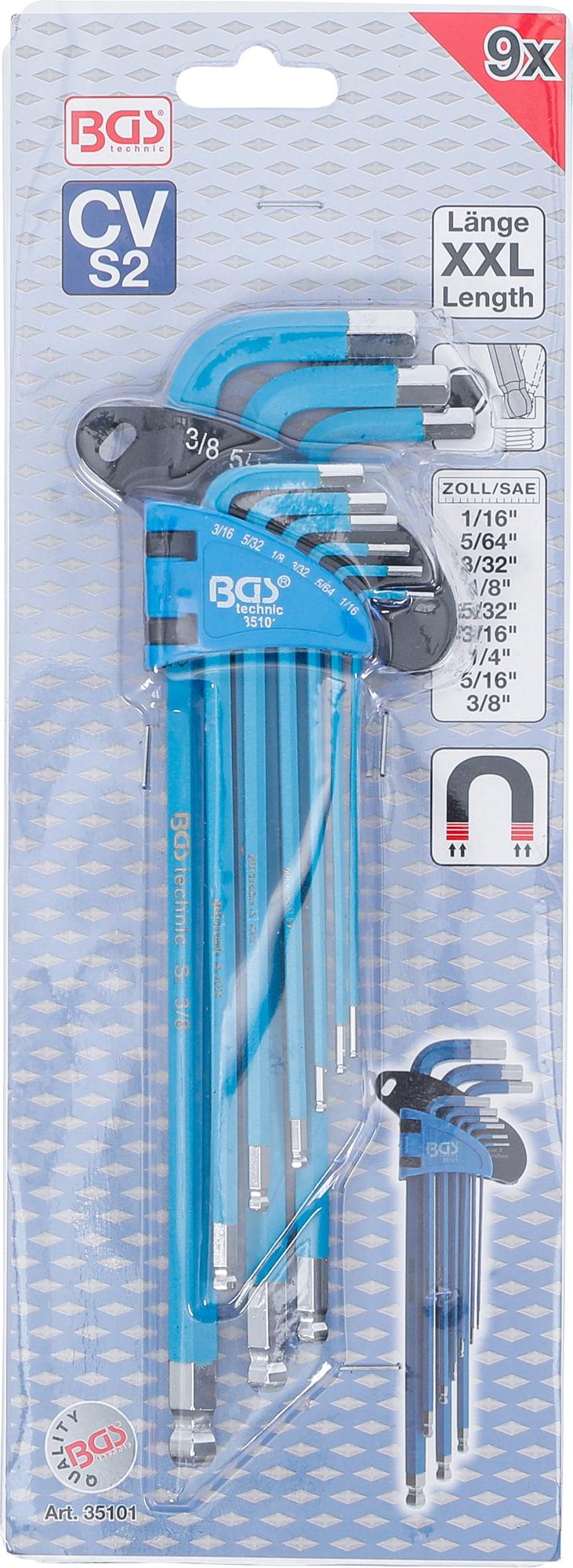 L-TYPE WRENCH SET | EXTRA LONG | INTERNAL HEXAGON | INCH SIZES | 9 PCS. (35101)