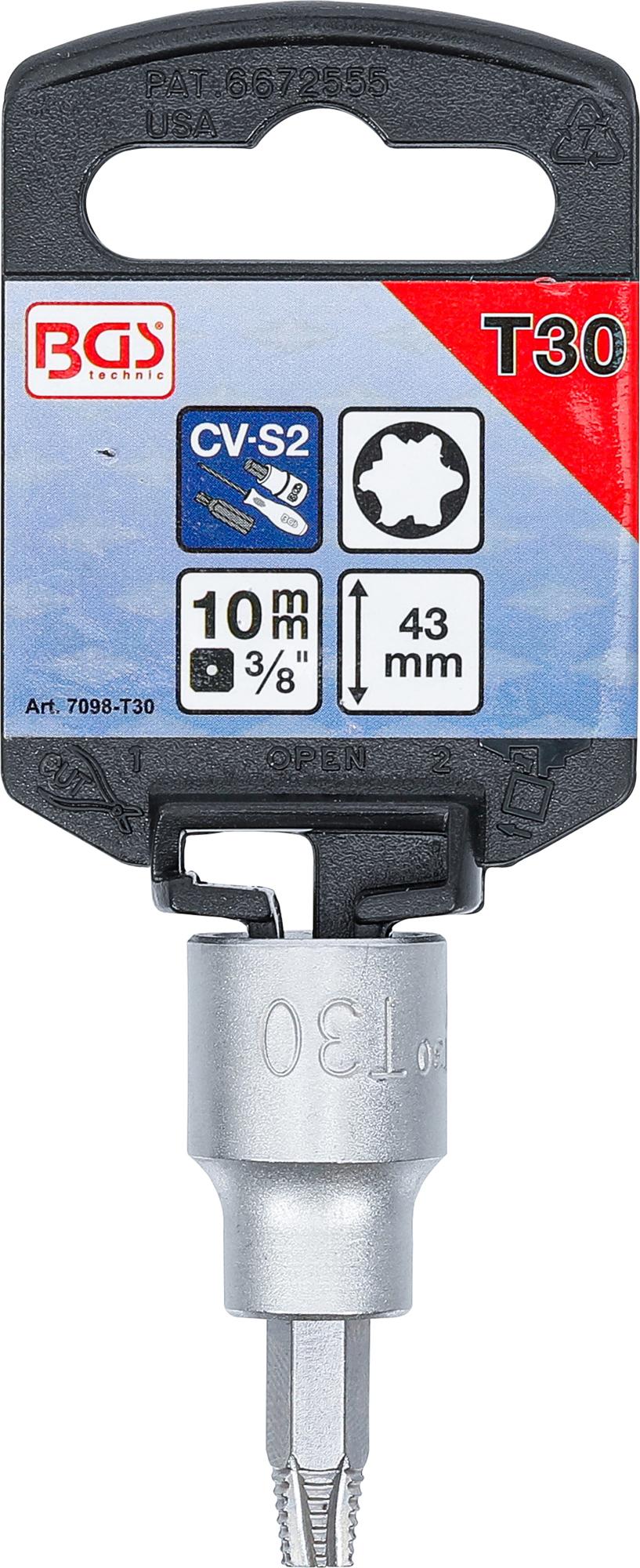 SCREW EXTRACTOR BIT SOCKET | 10 MM (3/8") DRIVE | FOR DAMAGED T-STAR (FOR TORX) T30 (7098-T30)