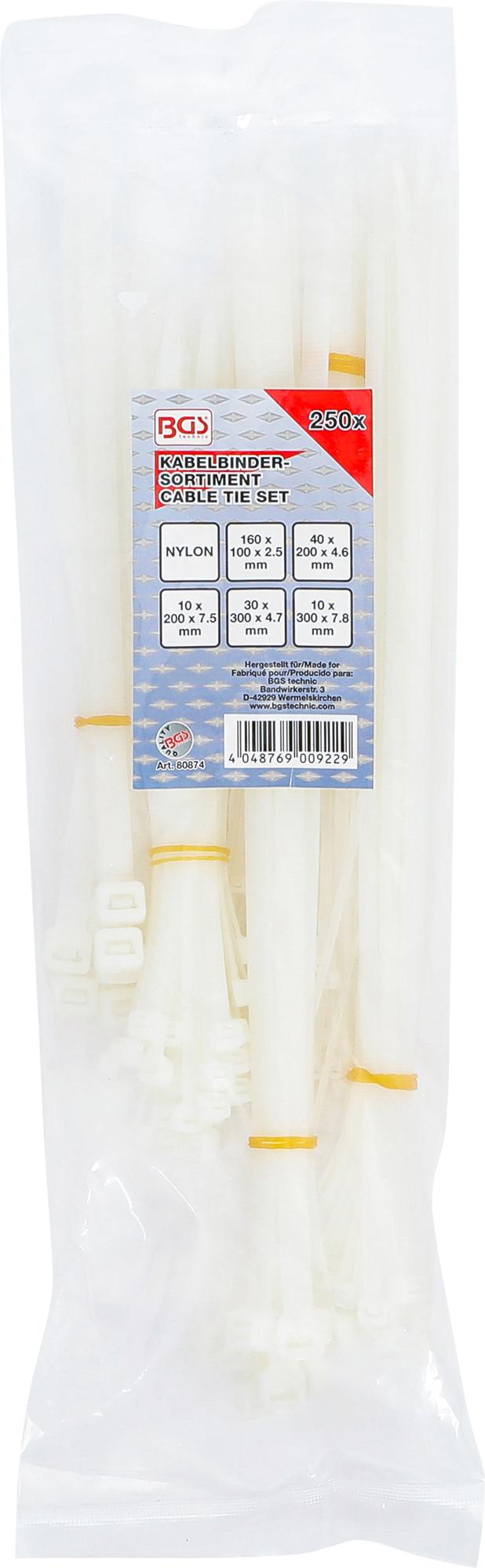 CABLE TIE SET | WHITE | VARIOUS SIZES | 250 PCS. (80874)