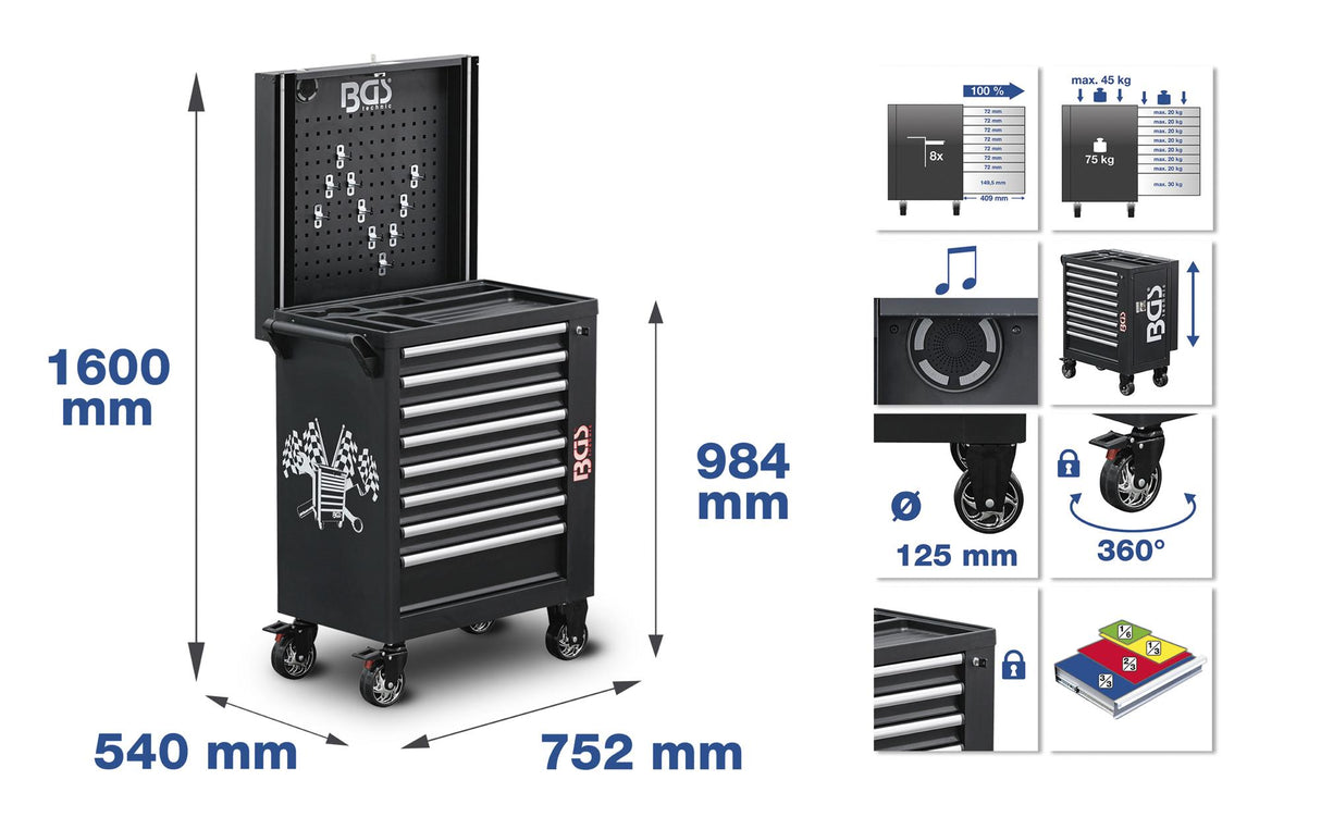 WORKSHOP TROLLEY | 8 DRAWERS | WITH 263 TOOLS (4106)