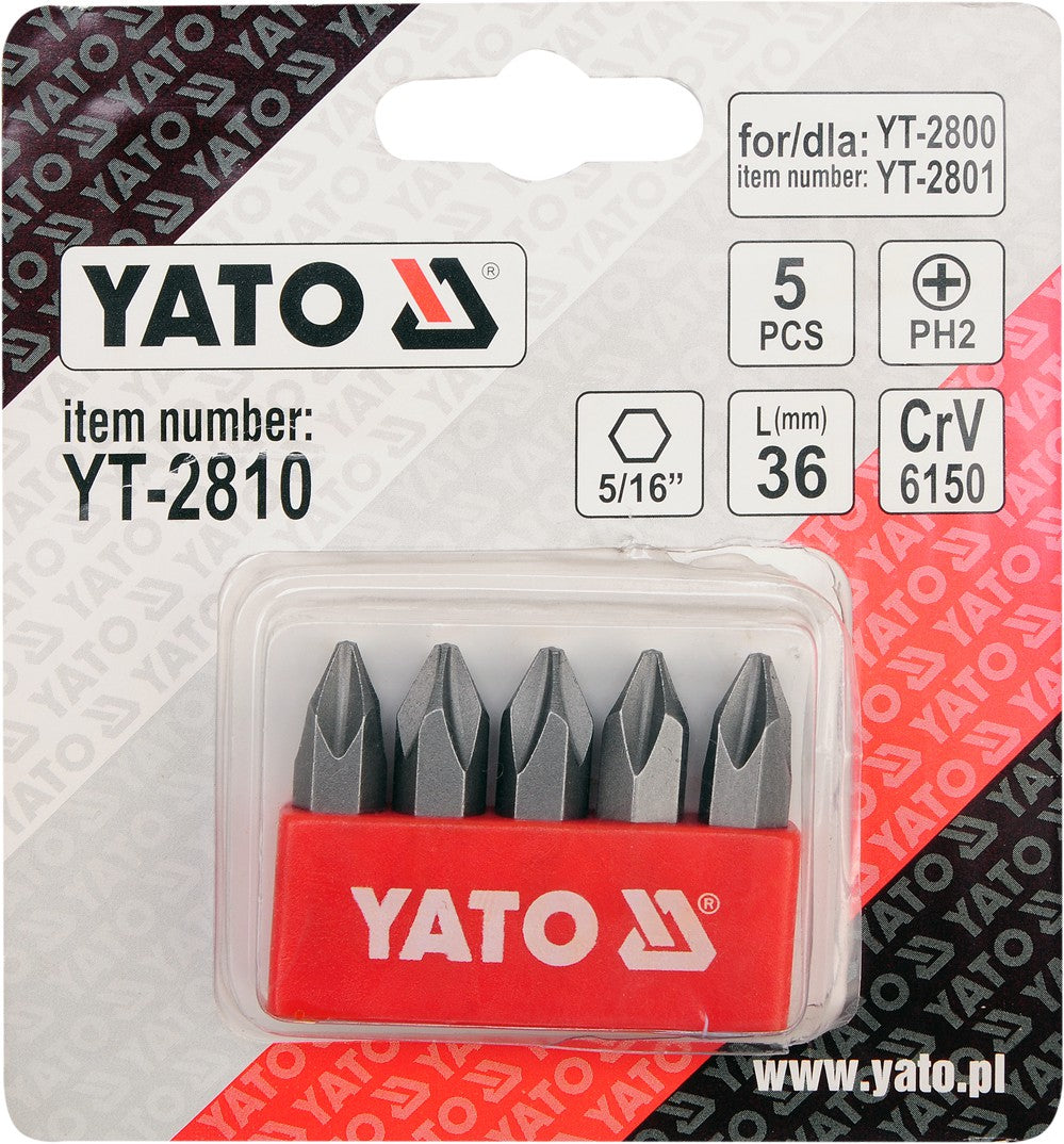 SCREWDRIVER BIT PH2 5/16" 5PCS (YT-2810)