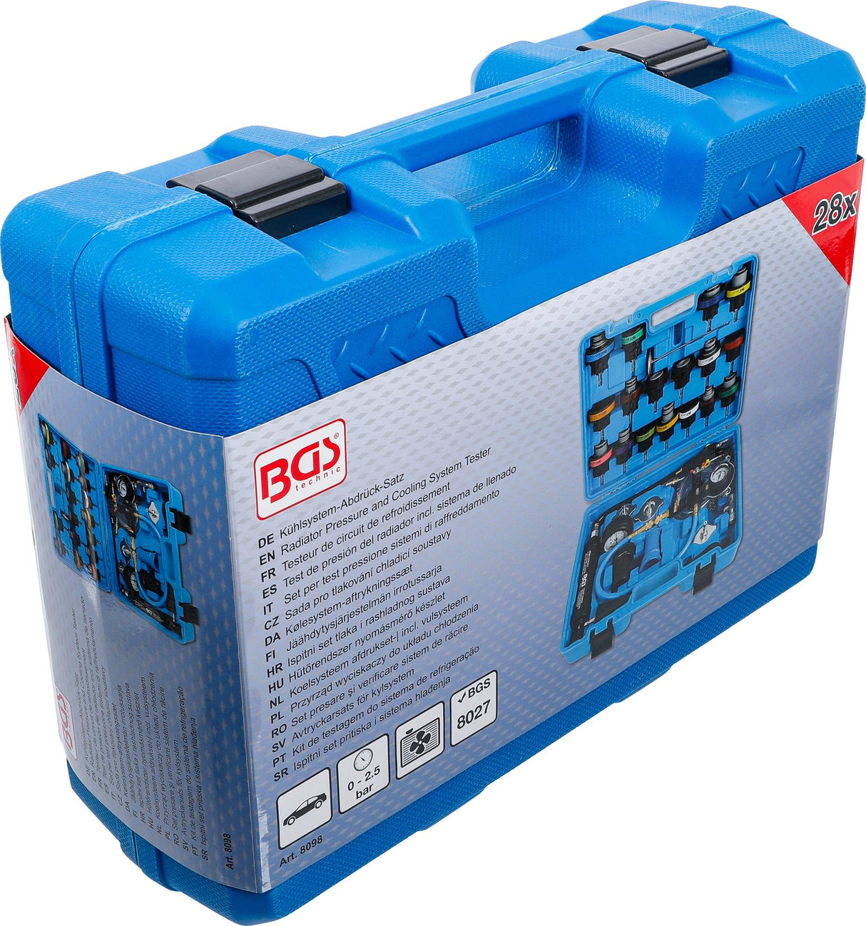 RADIATOR PRESSURE AND COOLING SYSTEM TESTER | REFILLING SYSTEM INCLUDED | 28 PCS. (8098)