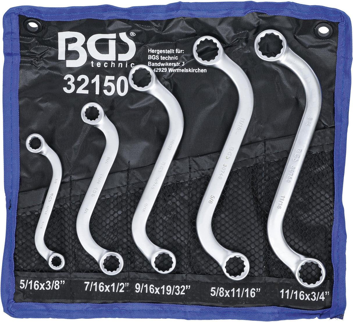 S-TYPE DOUBLE RING SPANNER SET | INCH SIZES | 3/8" - 3/4" | 5 PCS. (32150)
