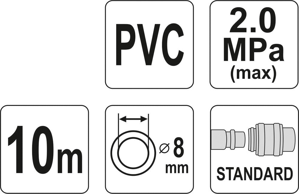 AIR HOSE PVC W. COUPLING 8MM X 10M (YT-24220)
