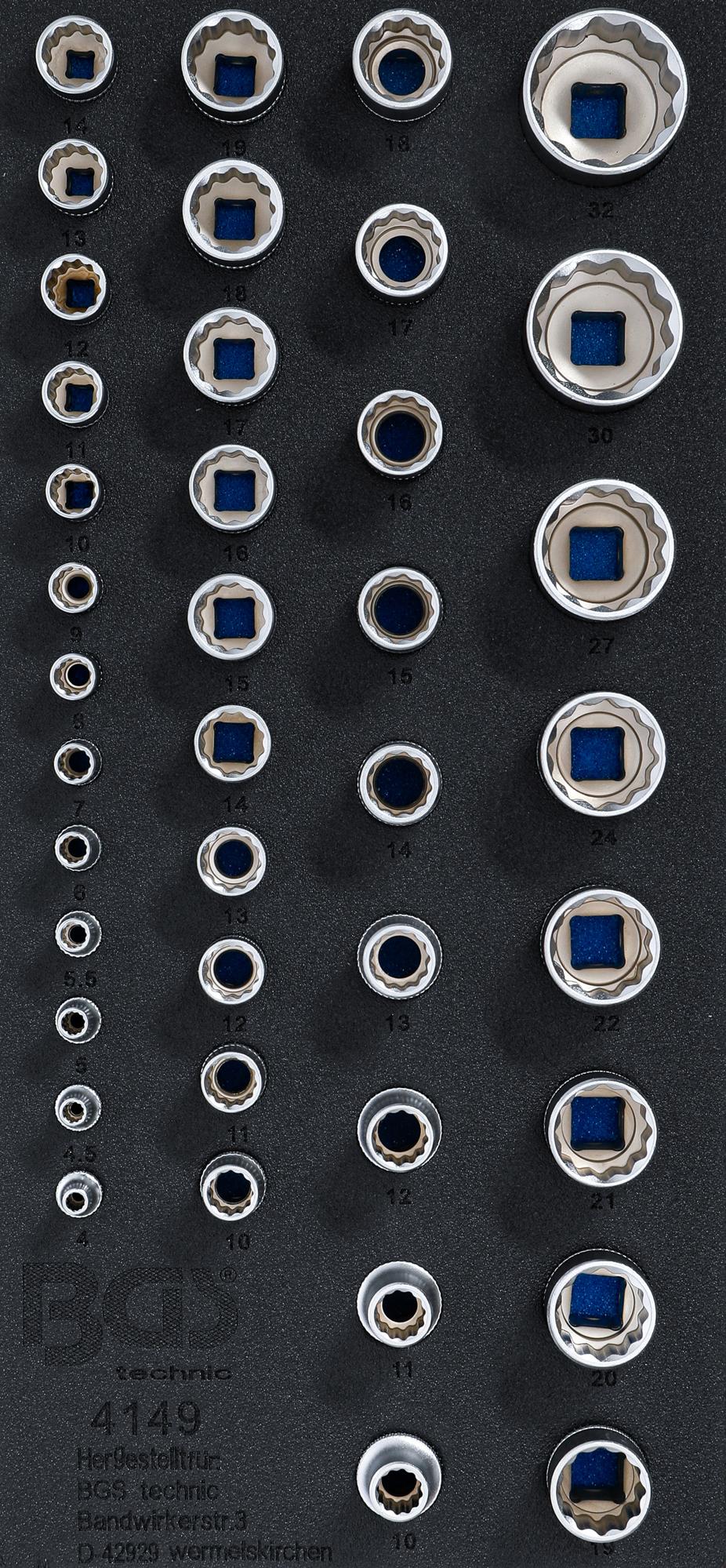 TOOL TRAY 1/3: SOCKETS 12-POINT | 6.3 MM (1/4"), 10 MM (3/8"), 12.5 MM (1/2") | 40 PCS. (4149)
