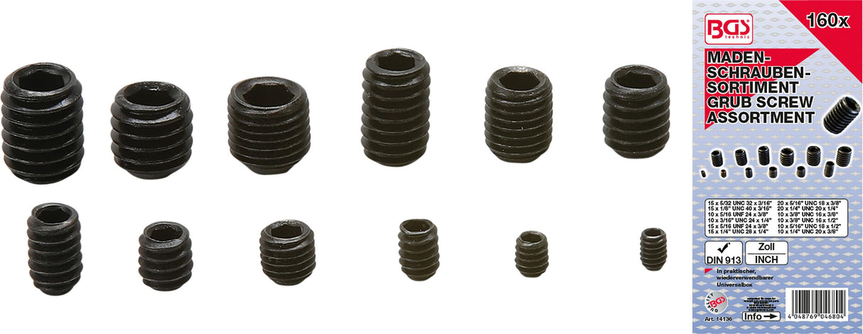 GRUB SCREW ASSORTMENT | INCH SIZES | 160 PCS. (14136)