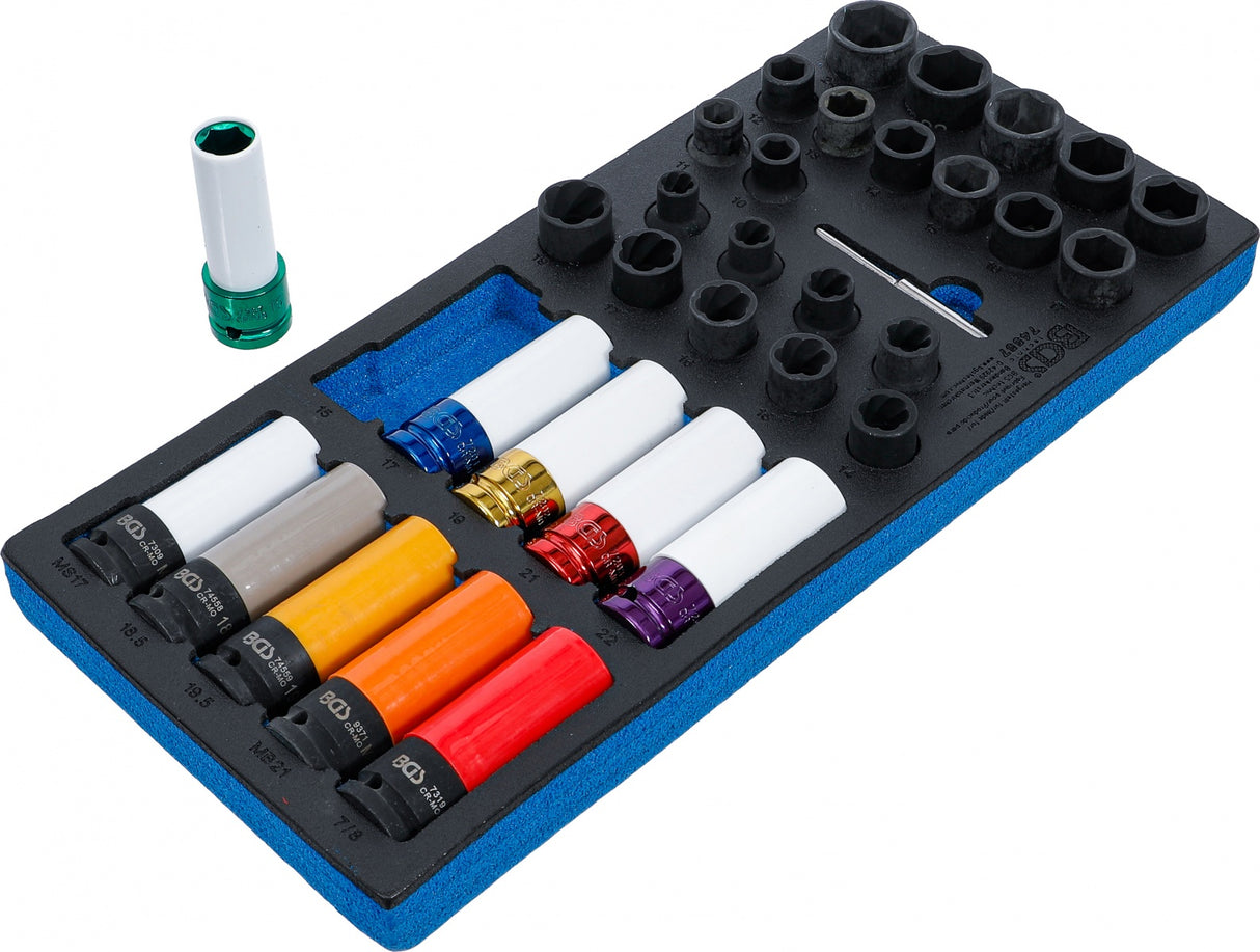TOOL CASE 3/3: SET OF IMPACT SOCKETS / IMPACT-RESISTANT SOCKETS WITH PROTECTION AND SCREW BITS | 12.5 MM (1/2") | 33 PCS. (74557)