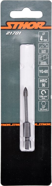 GLASS AND TILE DRILL WITH HEX SHANK 4MM (21701)