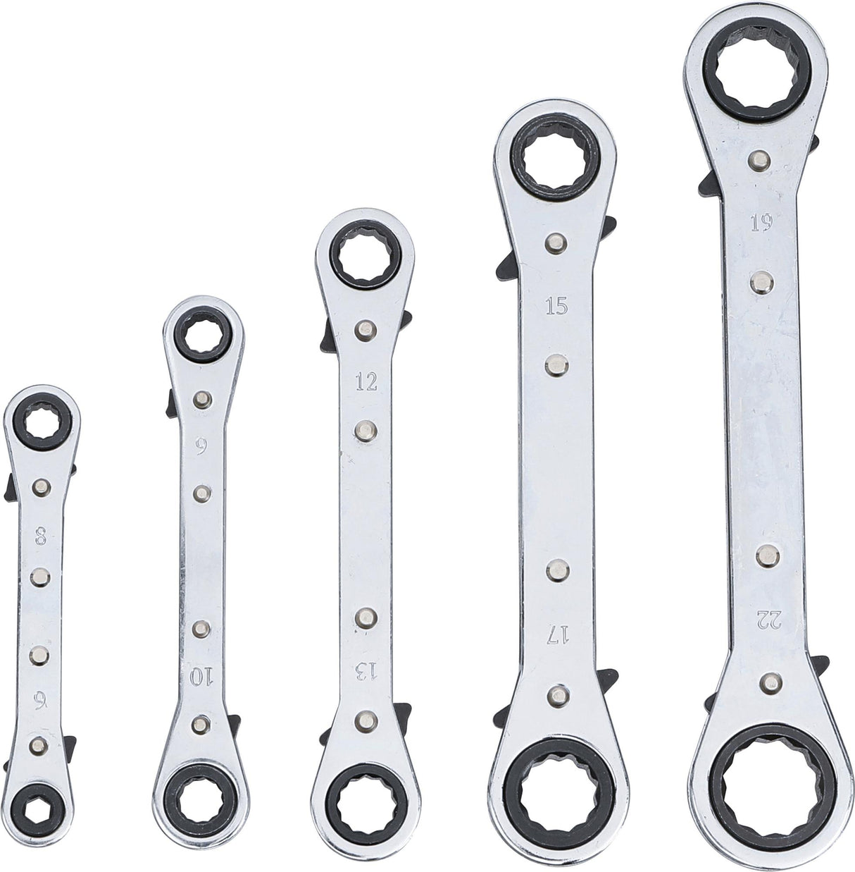 DOUBLE ENDED RATCHET WRENCH SET, STRAIGHT, REVERSIBLE | 6 X 8-19 X 22 MM | 5 PCS. (1450)