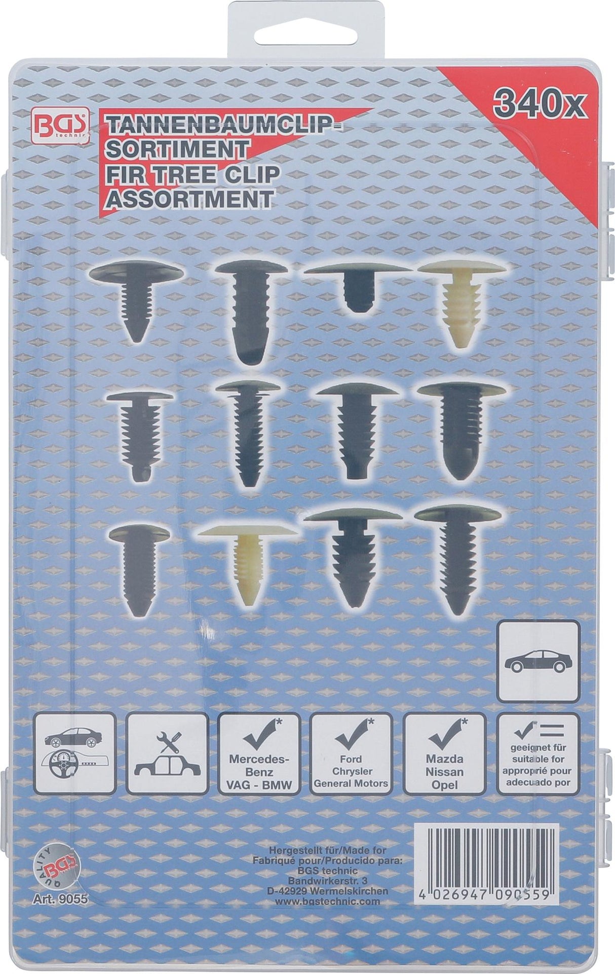 FIR TREE CLIP ASSORTMENT FOR GM, VW, CHRYSLER, BMW, NISSAN, FORD | 340 PCS. (9055)