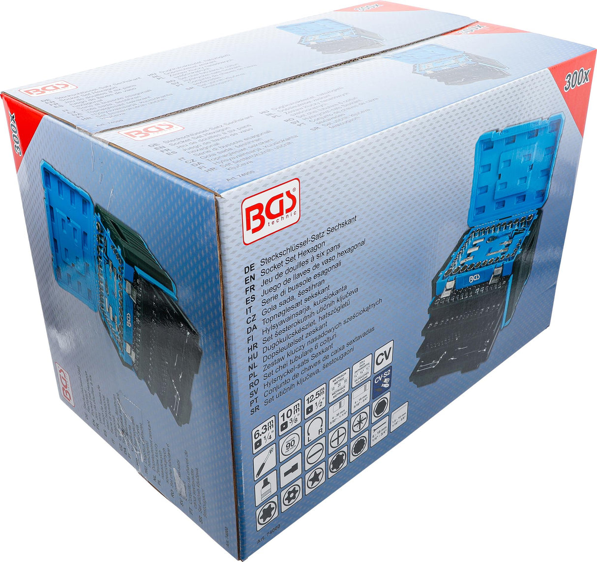 SOCKET SET HEXAGON | 6.3 MM (1/4") / 10 MM (3/8") / 12.5 MM (1/2") | METRIC AND INCH SIZES | 300 PCS. (74000)