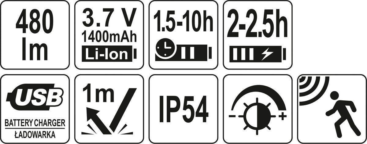 HEADLAMP 480LM RECHARG.,MOTION DETECTOR (YT-08592)
