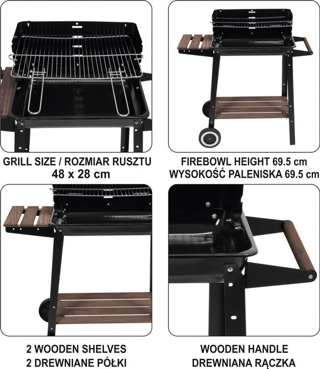 OUTDOOR BARBECUE / GRILL | WOODEN SHELF | GRATE 48X28 CM (99585)