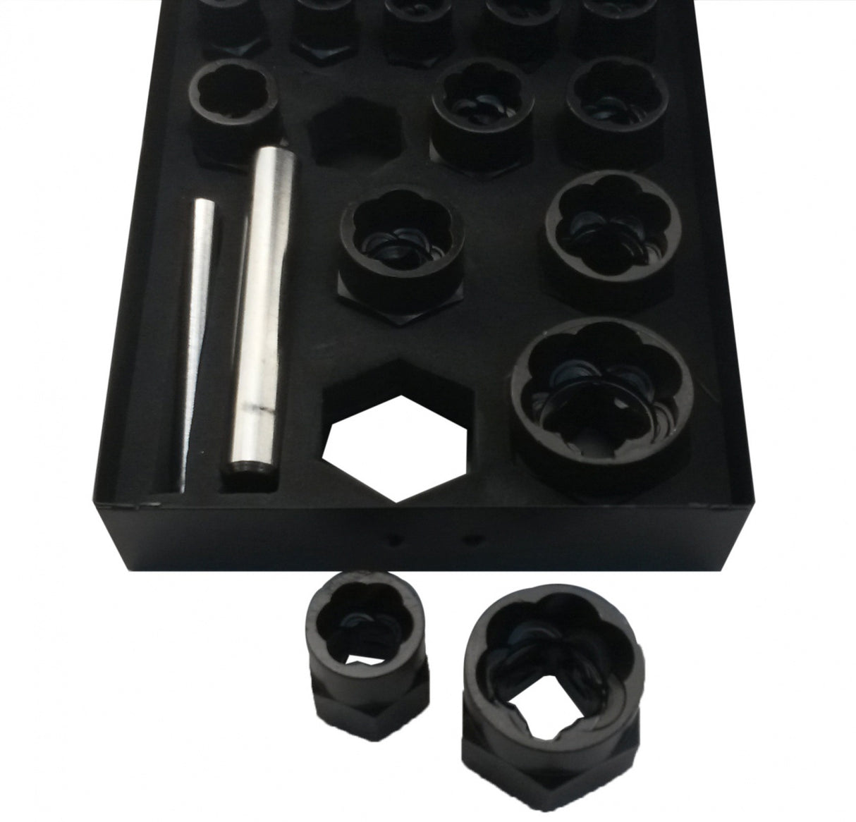 SOCKET SET FOR DAMAGED BOLTS METAL BOX 3/8"+1/2" | 15 PCS. (2408E)