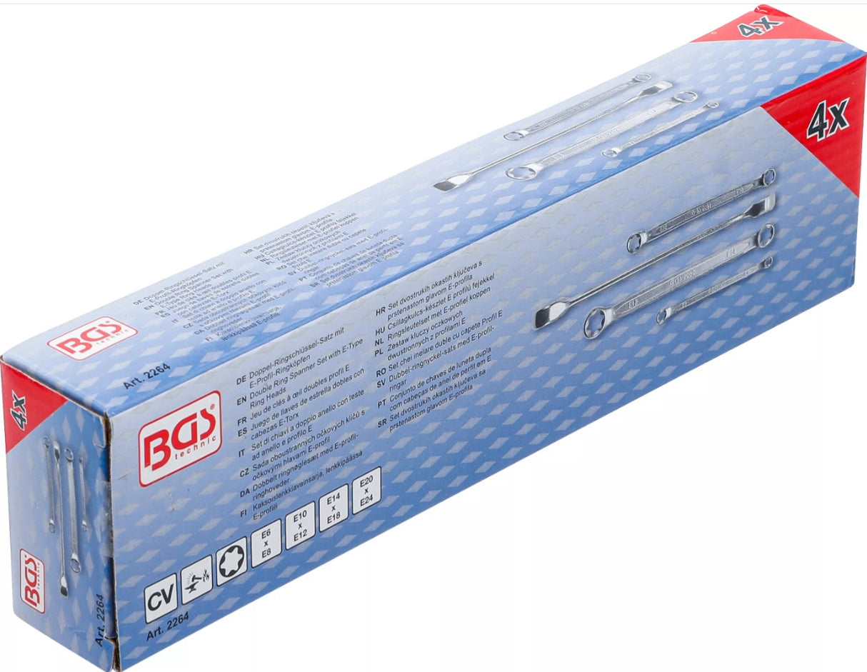 DOUBLE RING SPANNER SET WITH E-TYPE RING HEADS | E6 X E8 - E20 X E24 | 4 PCS. (2264)